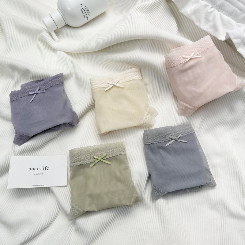 Pure Ice Silk Girls' Underwear Women'S Pure Cotton Cotton Bacteriostatic Crotch Mid-Waist Traceless Light And Thin Women'S Triangle Lace Underwear - Image 4